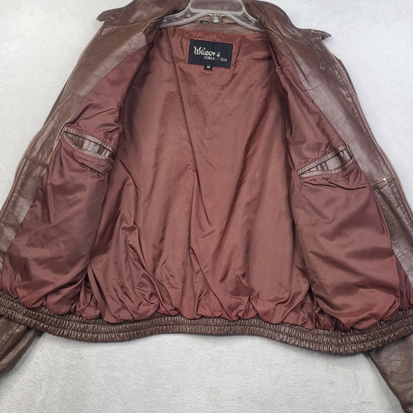 Vintage 70's Cafe Racer Moto Leather Jacket Wilson's Brown Fits Size 44 - Picture 11 of 16